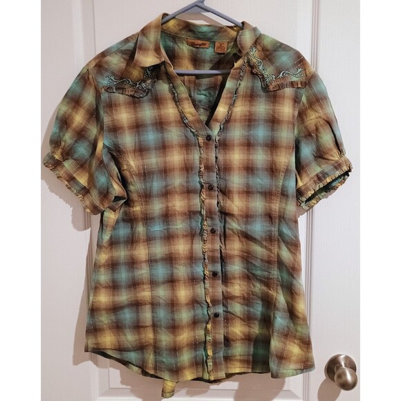 Wrangler Retro Large Women's Short Sleeve Striped Pearl Snap Western Shirt - Picture 1 of 3